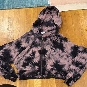 Young Fabulous & Broke Black and Purple Tie-Dye Cropped Hoodie- medium